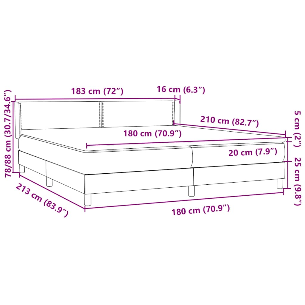 Κρεβάτι Boxspring με Στρώμα Σκούρο Γκρι 180x210 εκ. Βελούδινο