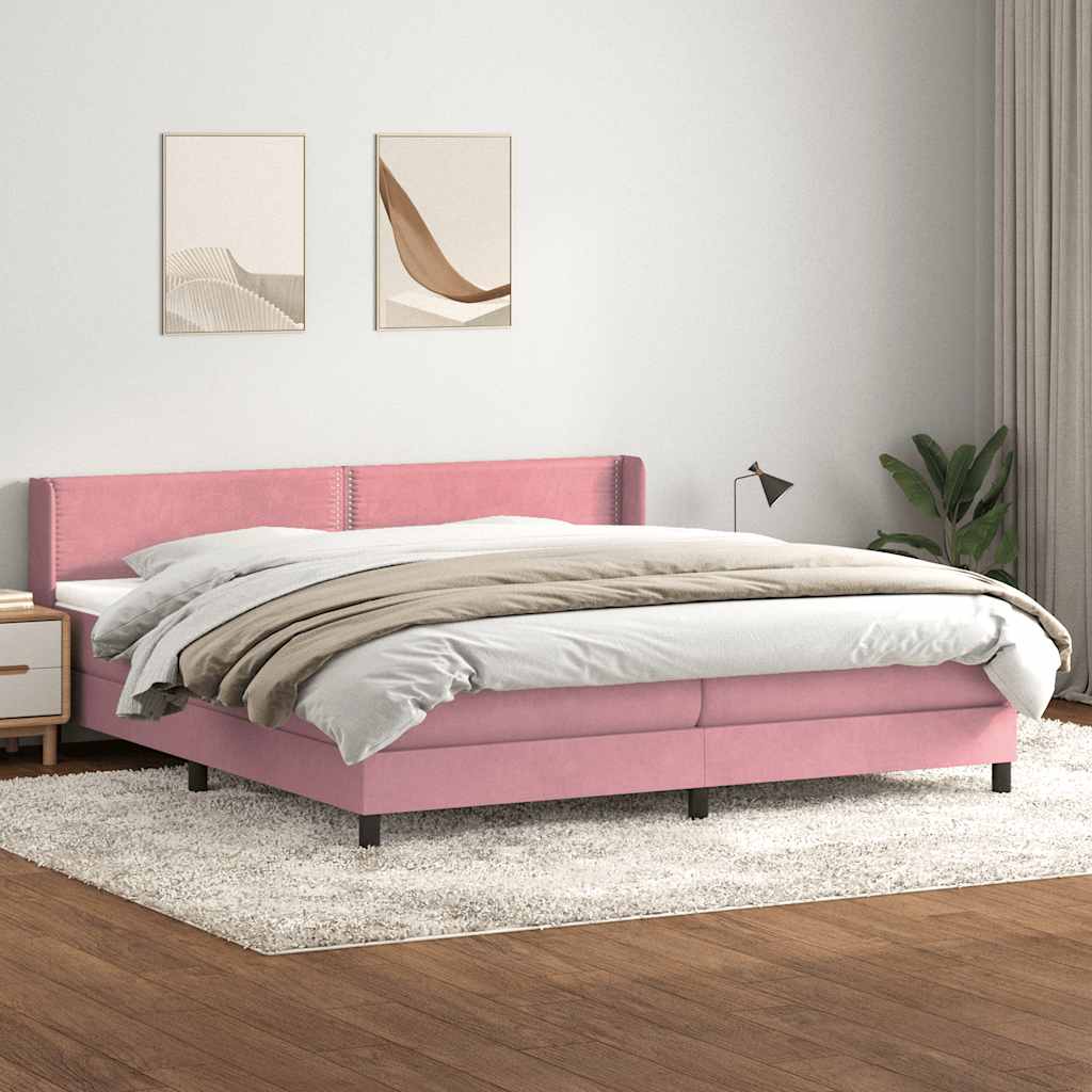 Κρεβάτι Boxspring με Στρώμα Ροζ 180x210 εκ. Βελούδινο