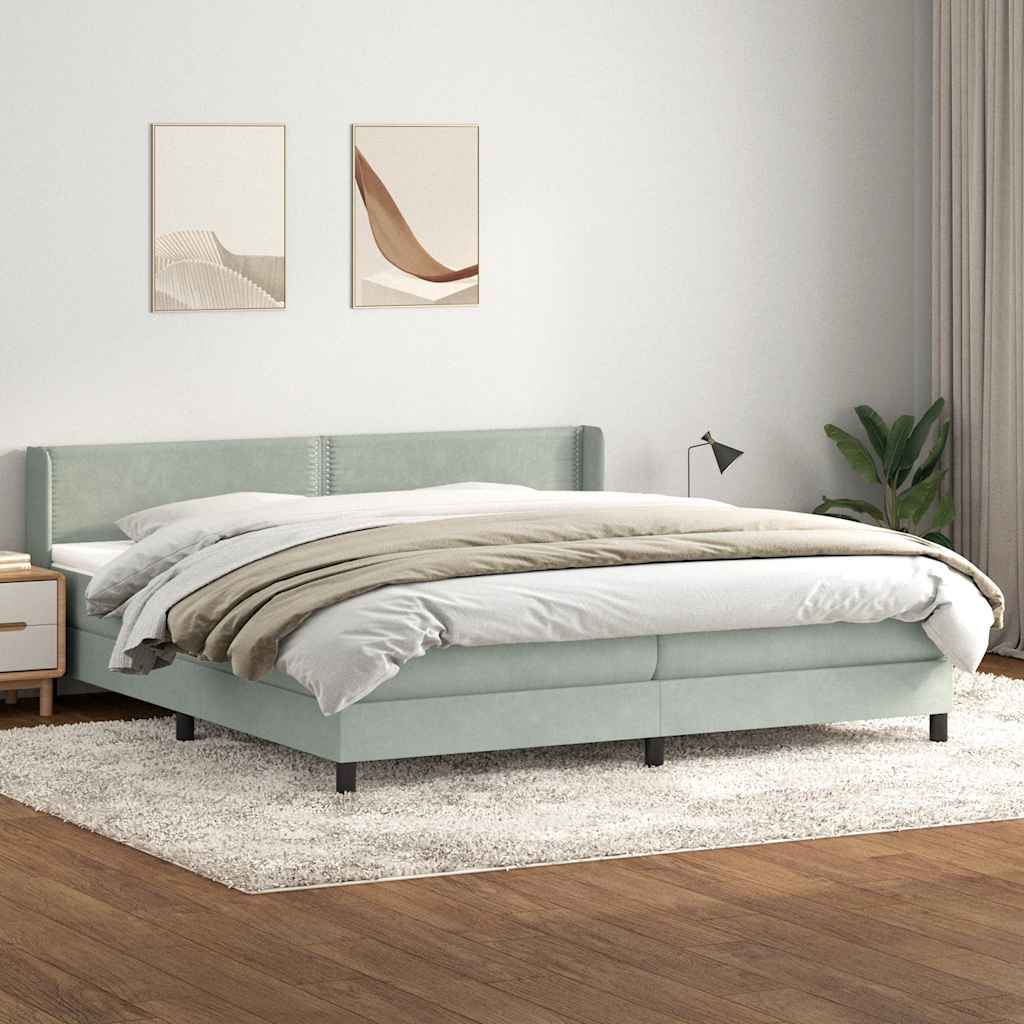 Box Spring κρεβάτι με στρώμα ανοιχτό γκρι 200x210 cm Βελούδινο - Pakobazaar