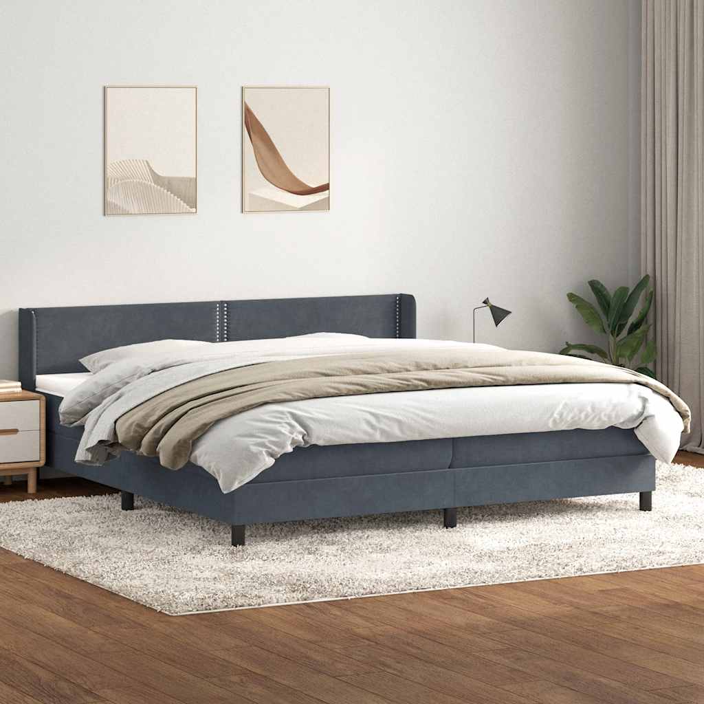 Κρεβάτι Boxspring με Στρώμα Σκούρο Γκρι 200x210 εκ. Βελούδινο - Pakobazaar