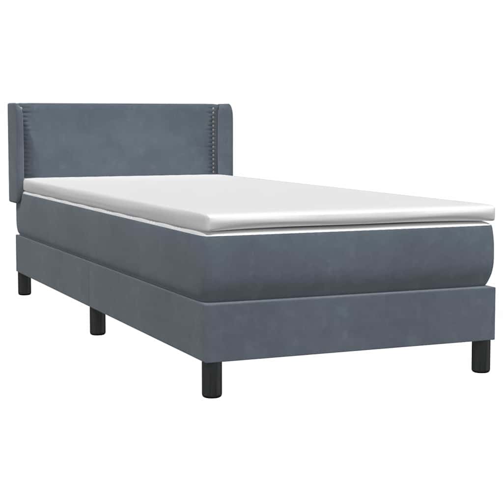 Κρεβάτι Boxspring με Στρώμα Σκούρο Γκρι 80x220 εκ. Βελούδινο - Pakobazaar
