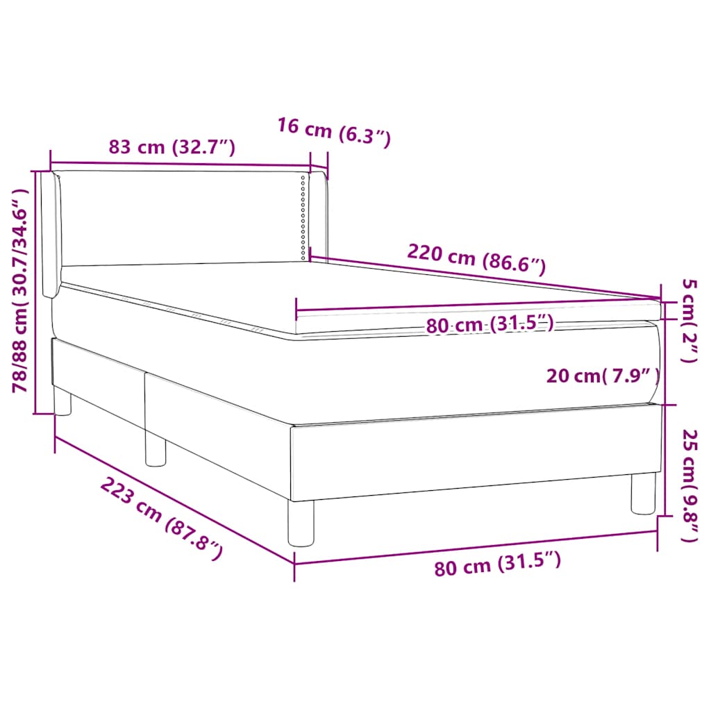 Κρεβάτι Boxspring με Στρώμα Μαύρο 80x220 εκ. Βελούδινο