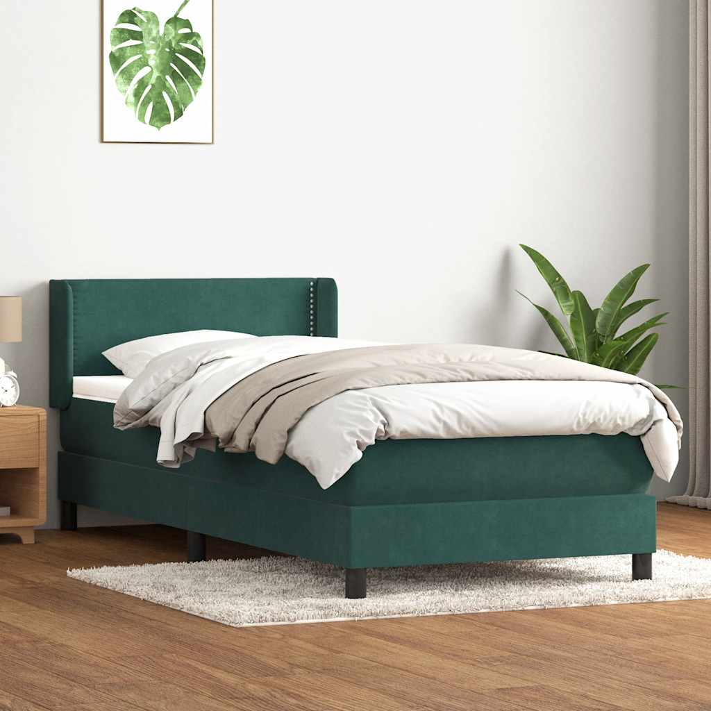 Box Spring κρεβάτι με στρώμα σκούρο πράσινο 80x220εκ. Βελούδινο - Pakobazaar
