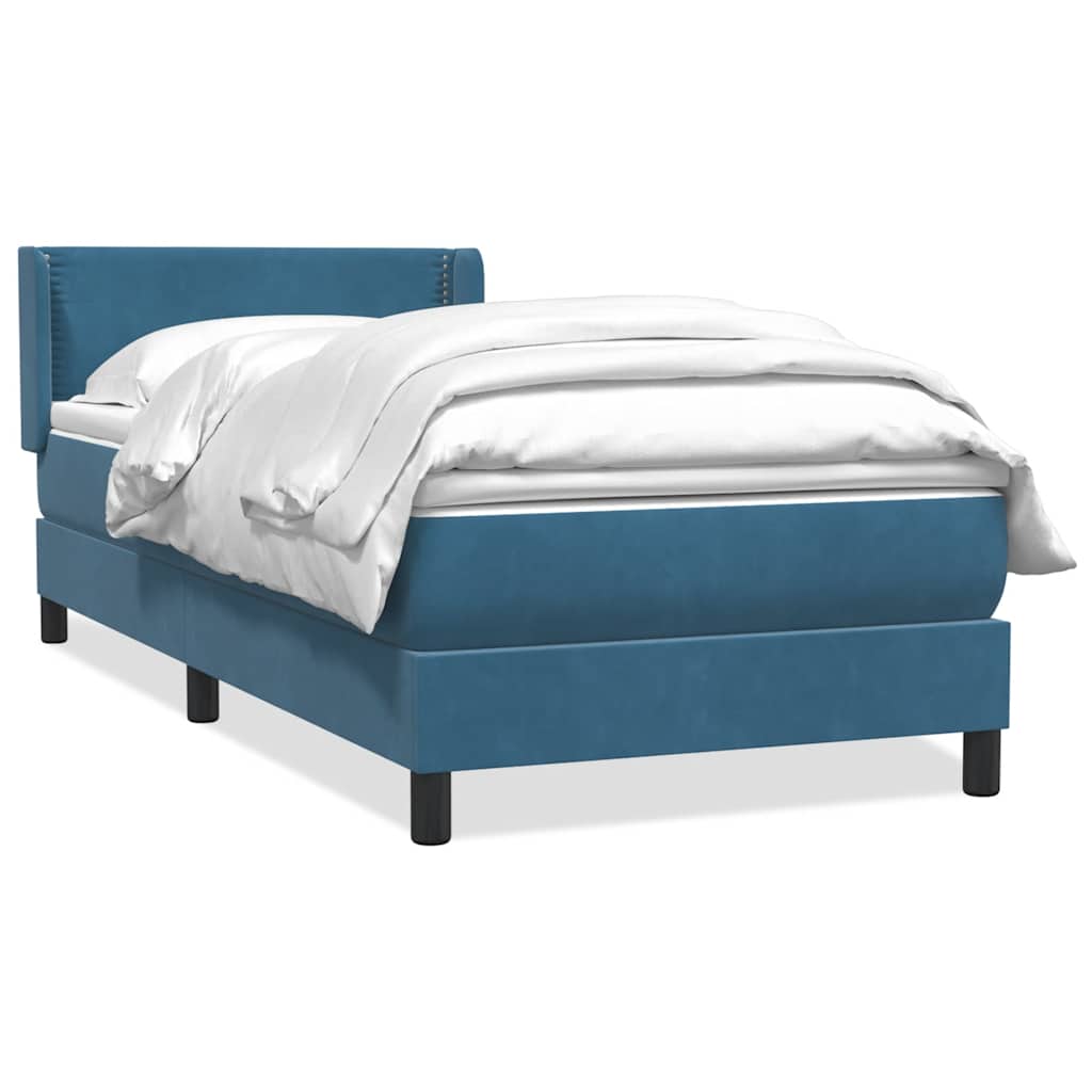 Κρεβάτι Boxspring με Στρώμα Σκούρο Μπλε 90x220 εκ. Βελούδινο