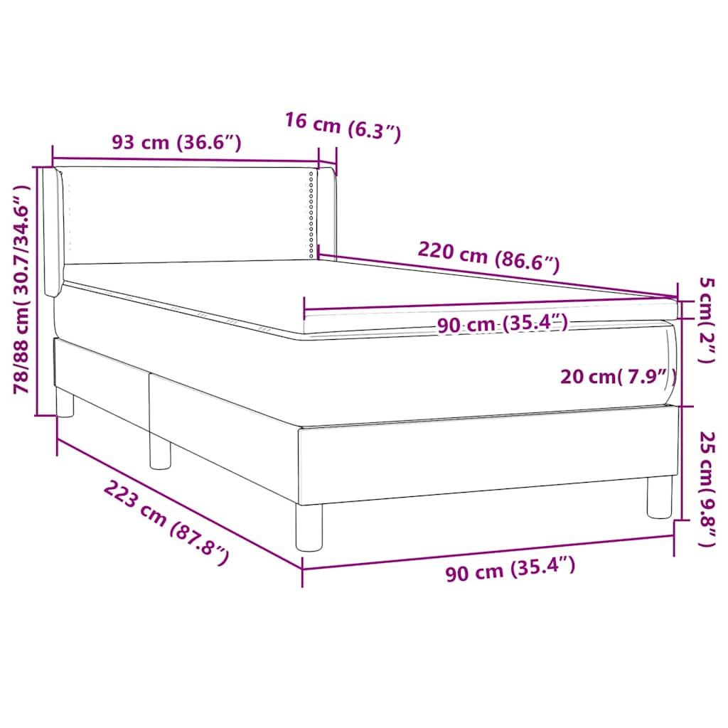 Κρεβάτι Boxspring με Στρώμα Σκούρο Μπλε 90x220 εκ. Βελούδινο