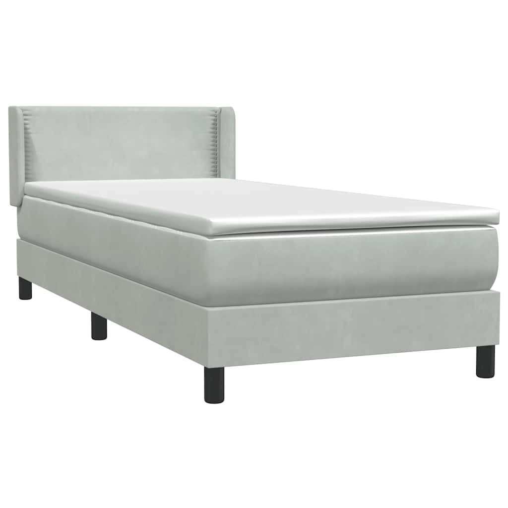 Box Spring κρεβάτι με στρώμα ανοιχτό γκρι 100x220 εκ. Βελούδινο - Pakobazaar