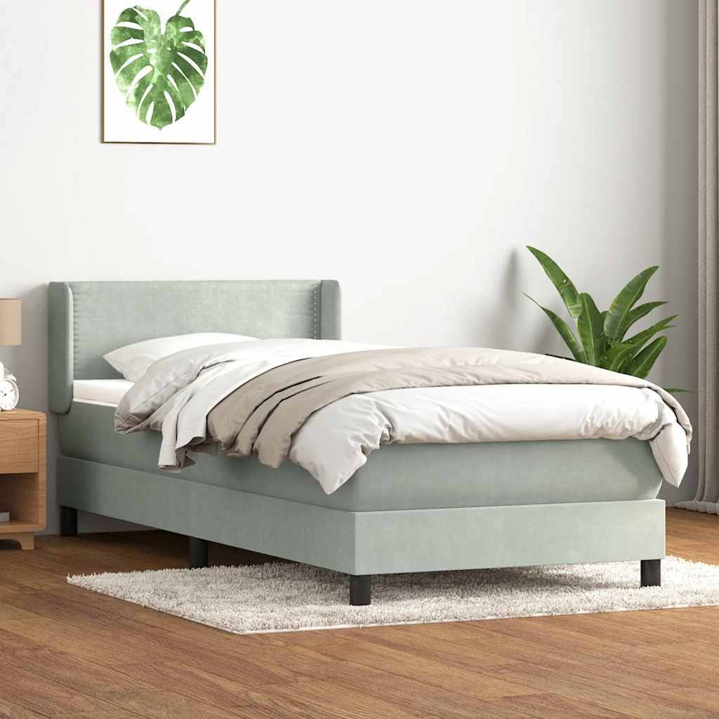 Box Spring κρεβάτι με στρώμα ανοιχτό γκρι 100x220 εκ. Βελούδινο - Pakobazaar