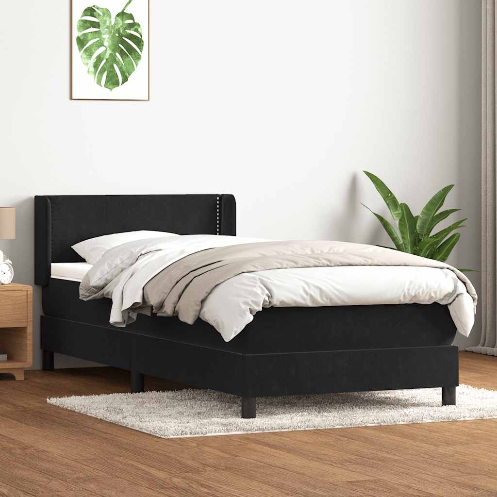 Box Spring Κρεβάτι με στρώμα Μαύρο 100x220 εκ. Βελούδινο - Pakobazaar