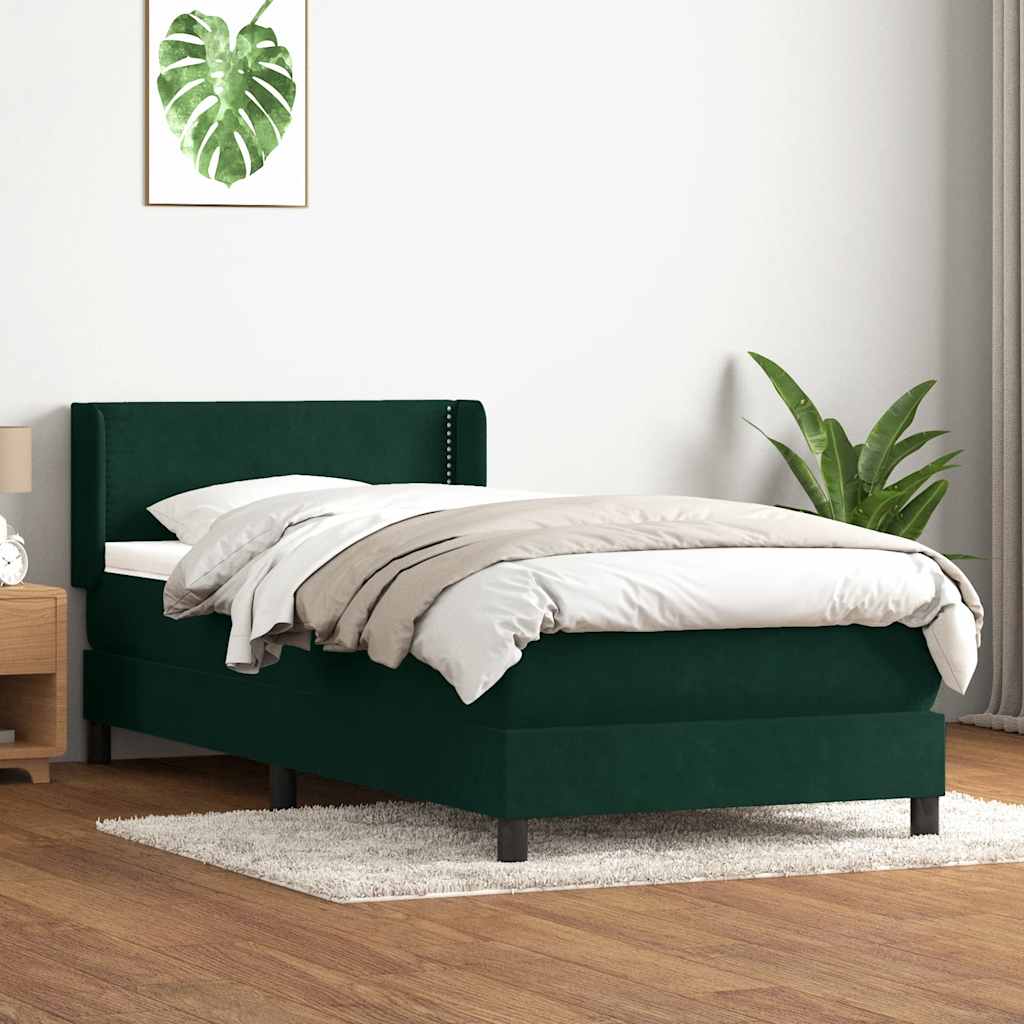 Box Spring κρεβάτι με στρώμα σκούρο πράσινο 100x220cm Βελούδινο