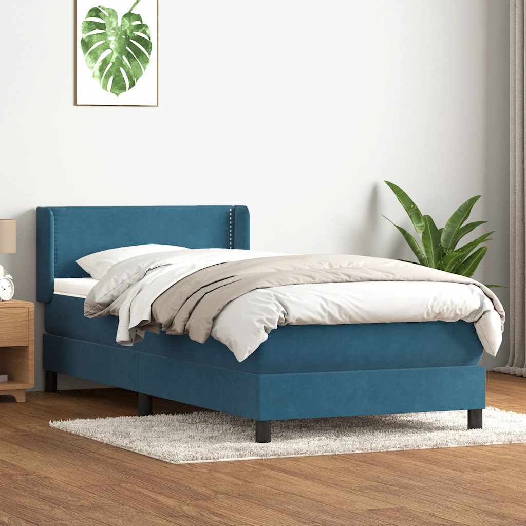 Box Spring κρεβάτι με στρώμα σκούρο μπλε 100x220 cm Βελούδινο - Pakobazaar