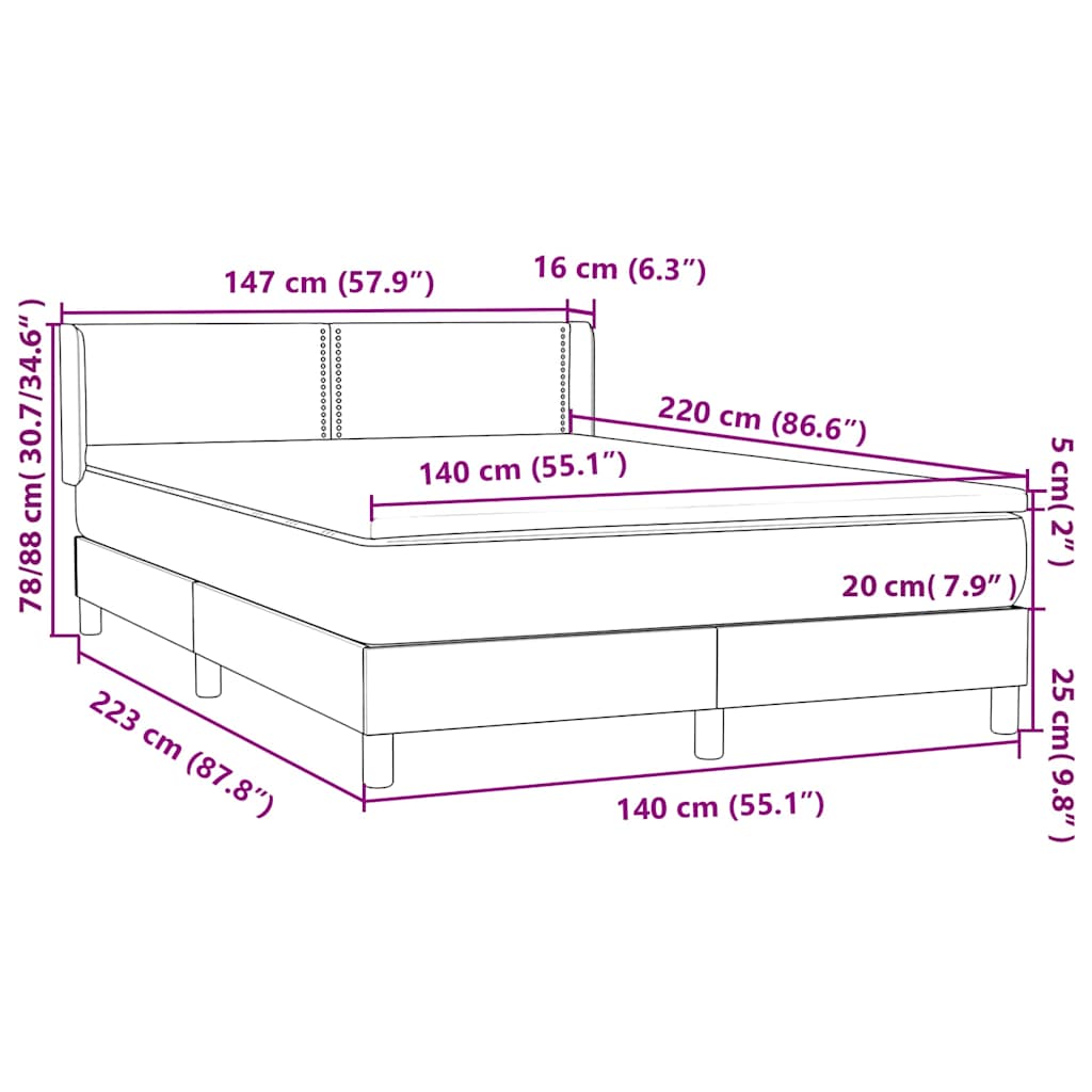 Box Spring Κρεβάτι με στρώμα Μαύρο 140x220 cm Βελούδινο