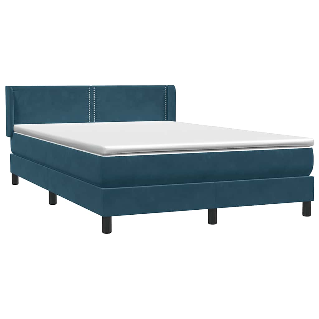 Box Spring κρεβάτι με στρώμα σκούρο μπλε 140x220 cm Βελούδινο - Pakobazaar