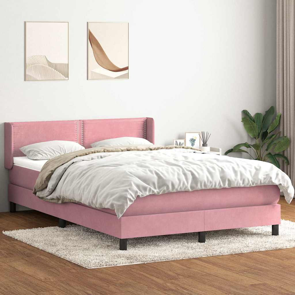 Box Spring κρεβάτι με στρώμα ροζ 140x220 cm Βελούδινο - Pakobazaar