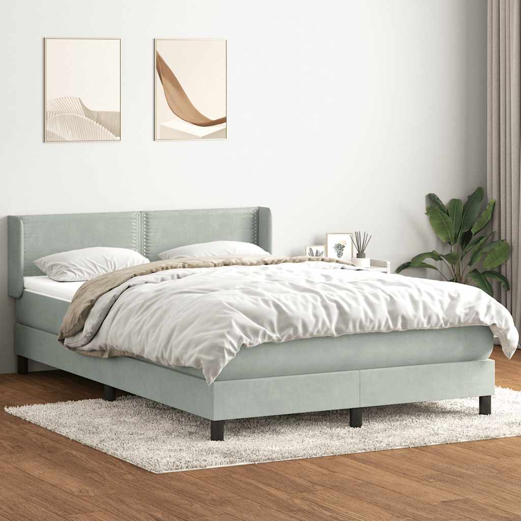 Κρεβάτι Boxspring με Στρώμα Ανοιχτό Γκρι 160x220 εκ. Βελούδινο - Pakobazaar