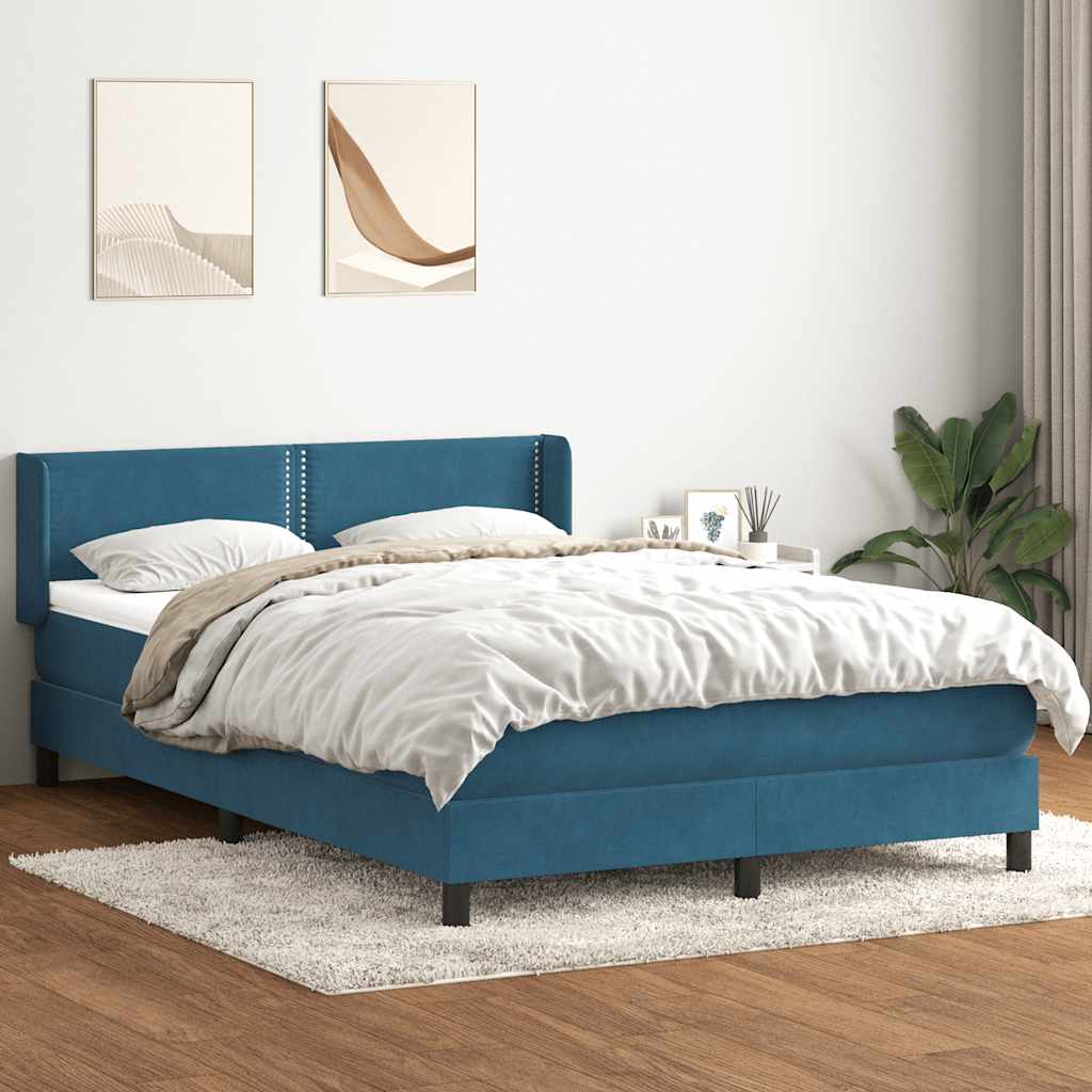 Box Spring κρεβάτι με στρώμα σκούρο μπλε 160x220 cm Βελούδινο - Pakobazaar