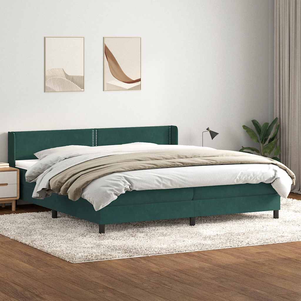 Box Spring Κρεβάτι με στρώμα Σκούρο πράσινο 200x220cm Βελούδινο - Pakobazaar