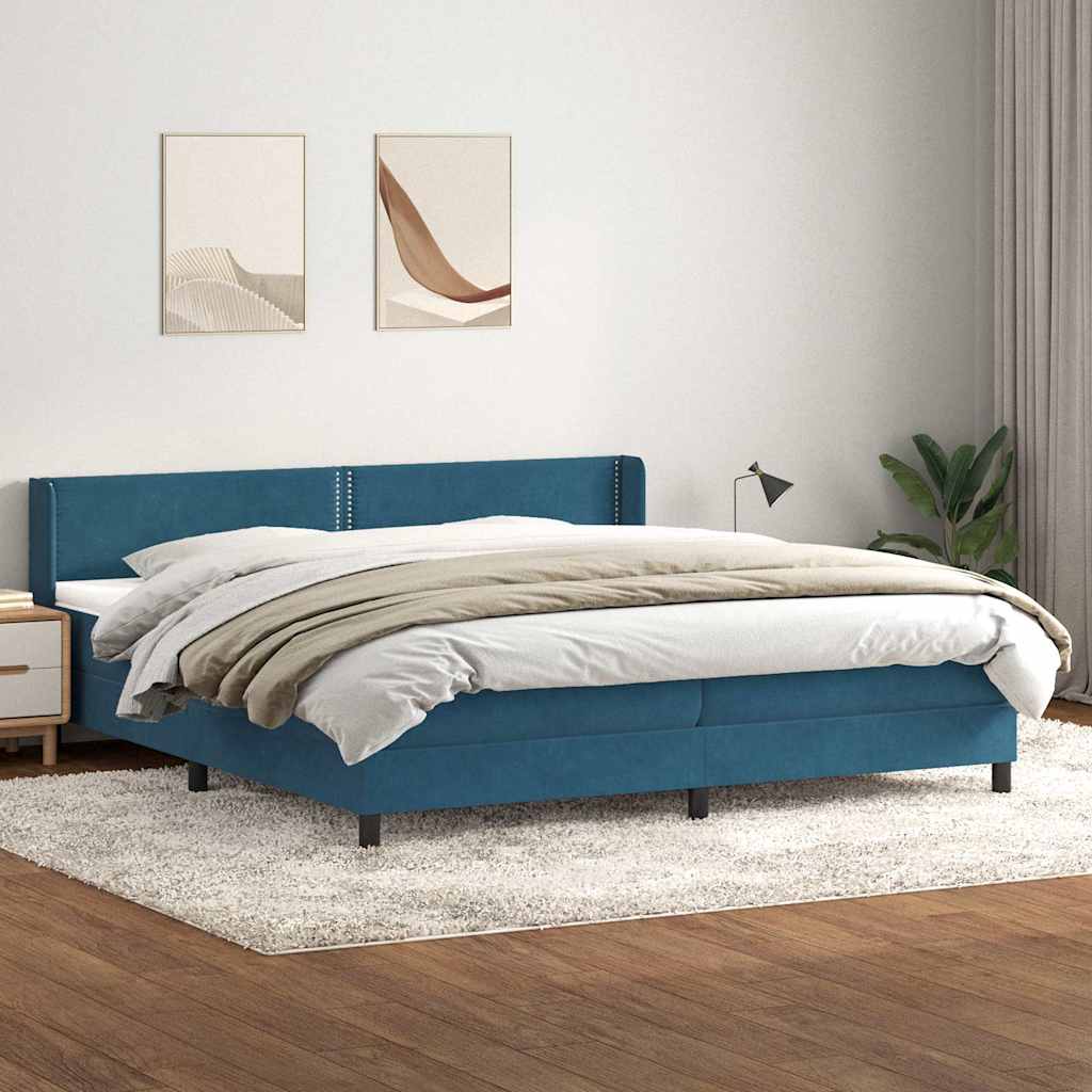 Box Spring κρεβάτι με στρώμα σκούρο μπλε 200x220 cm Βελούδινο - Pakobazaar