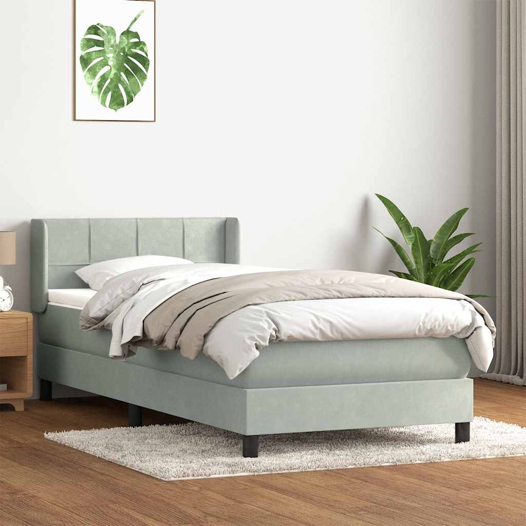 Κρεβάτι Boxspring με Στρώμα Ανοιχτό Γκρι 80x210 εκ. Βελούδινο