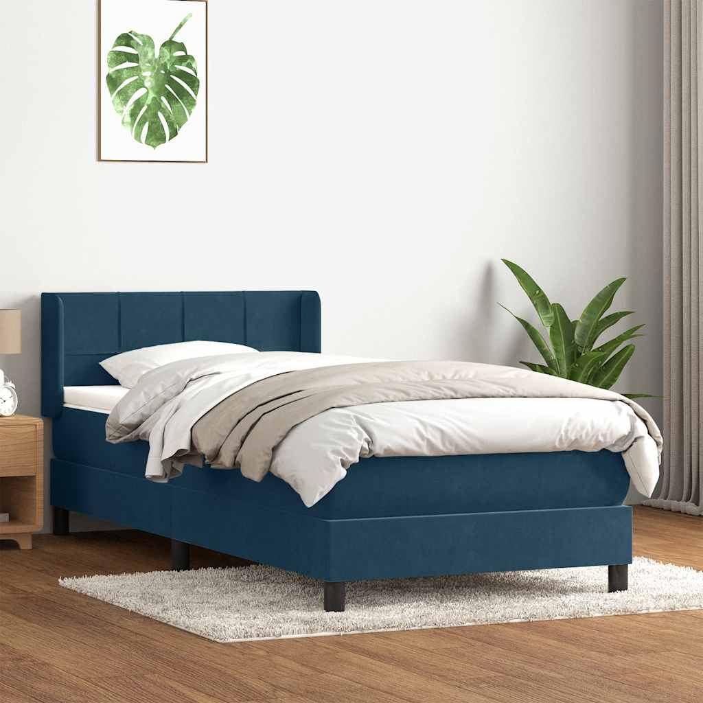 Box Spring κρεβάτι με στρώμα σκούρο μπλε 80x210 εκ. Βελούδινο - Pakobazaar