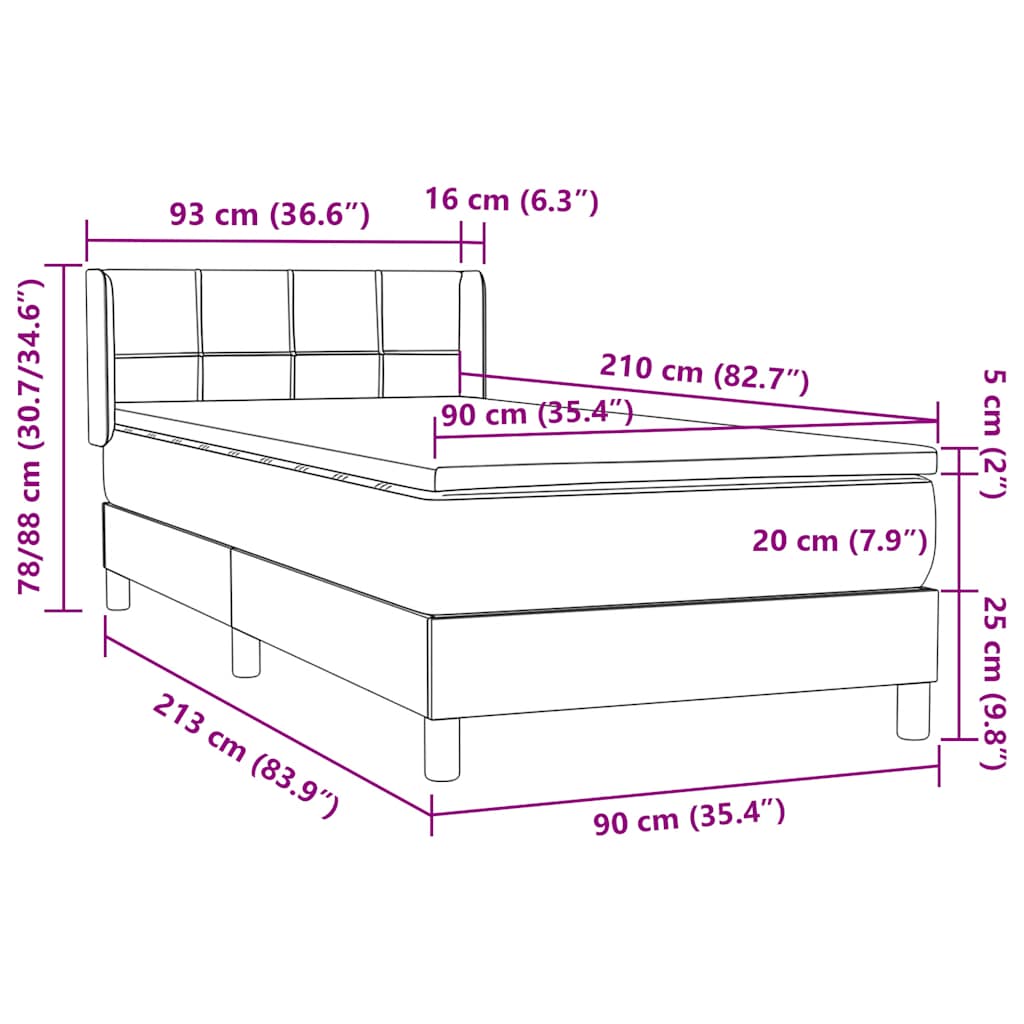 Κρεβάτι Boxspring με Στρώμα Μαύρο 90x210 εκ. Βελούδινο - Pakobazaar