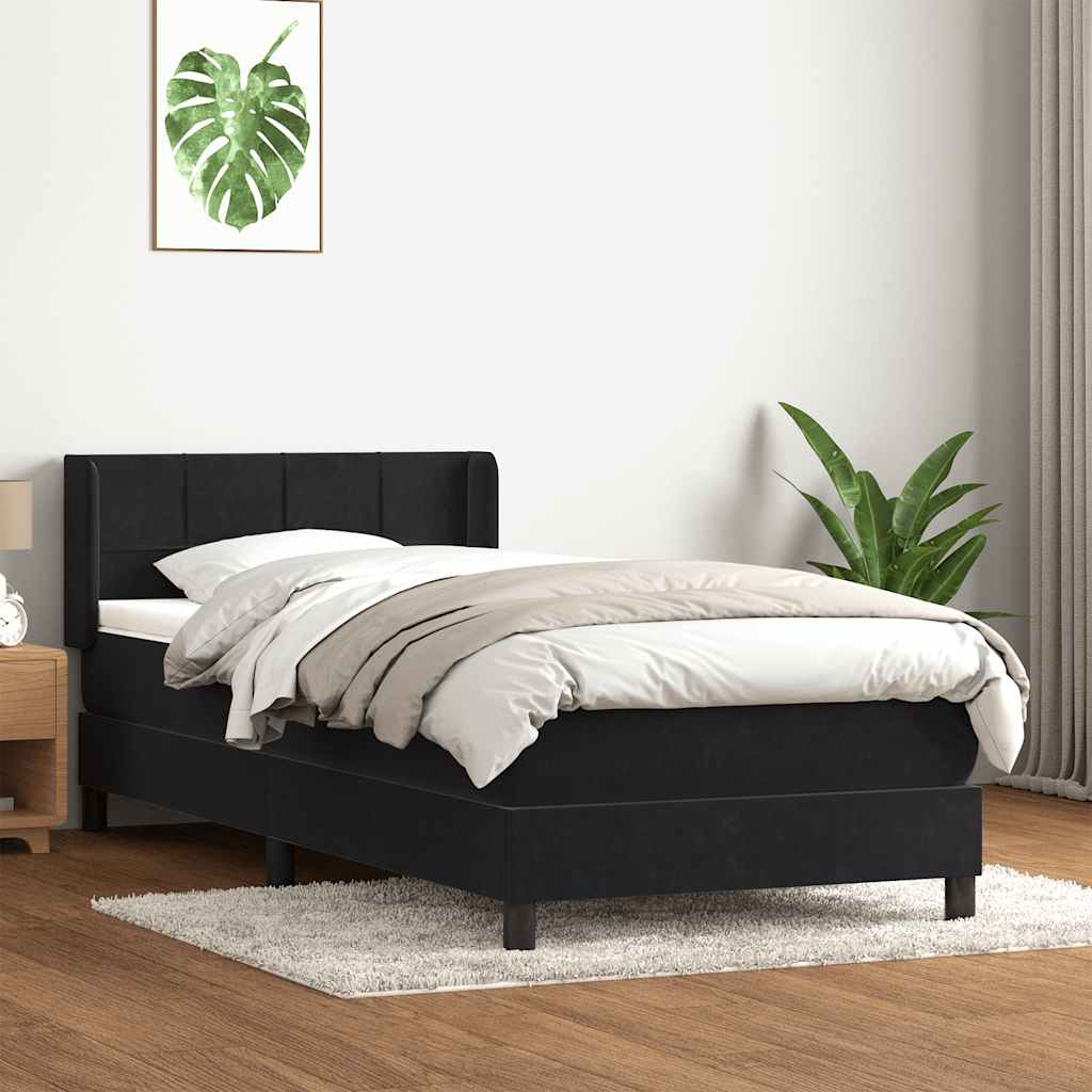 Κρεβάτι Boxspring με Στρώμα Μαύρο 90x210 εκ. Βελούδινο - Pakobazaar