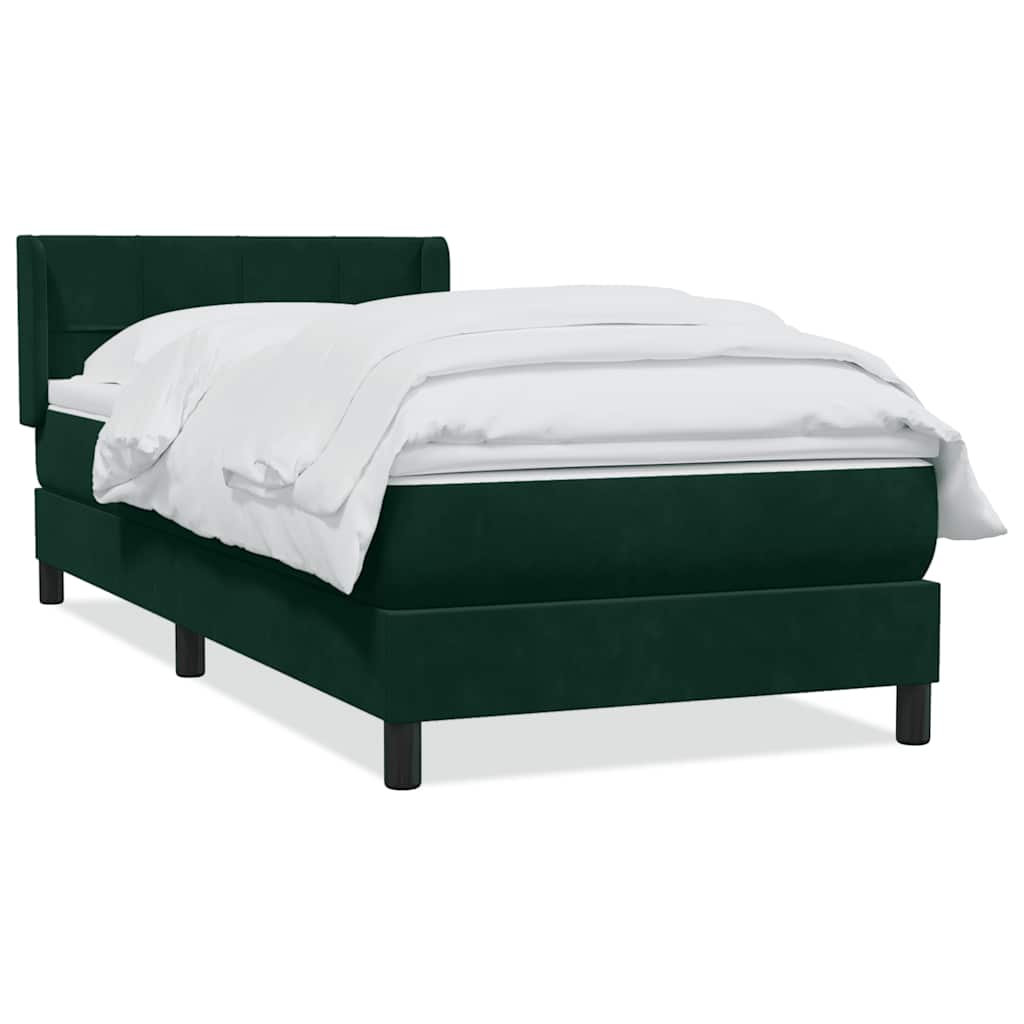 Box Spring κρεβάτι με στρώμα σκούρο πράσινο 90x210εκ. Βελούδινο