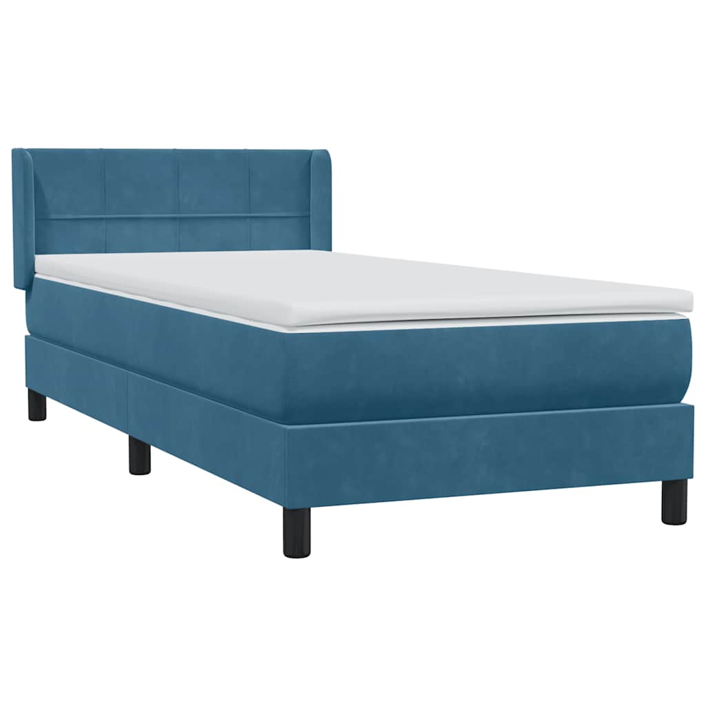Box Spring κρεβάτι με στρώμα σκούρο μπλε 90x210 εκ. Βελούδινο