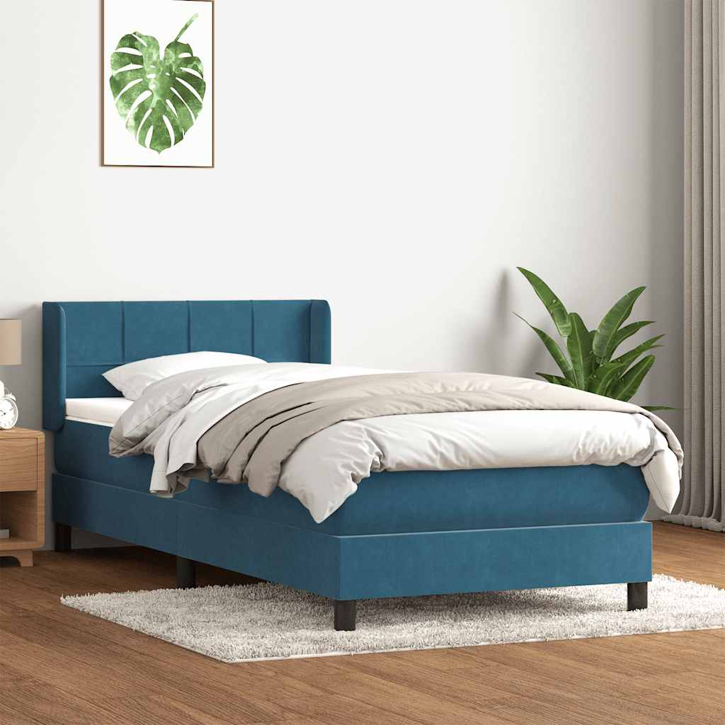 Box Spring κρεβάτι με στρώμα σκούρο μπλε 90x210 εκ. Βελούδινο