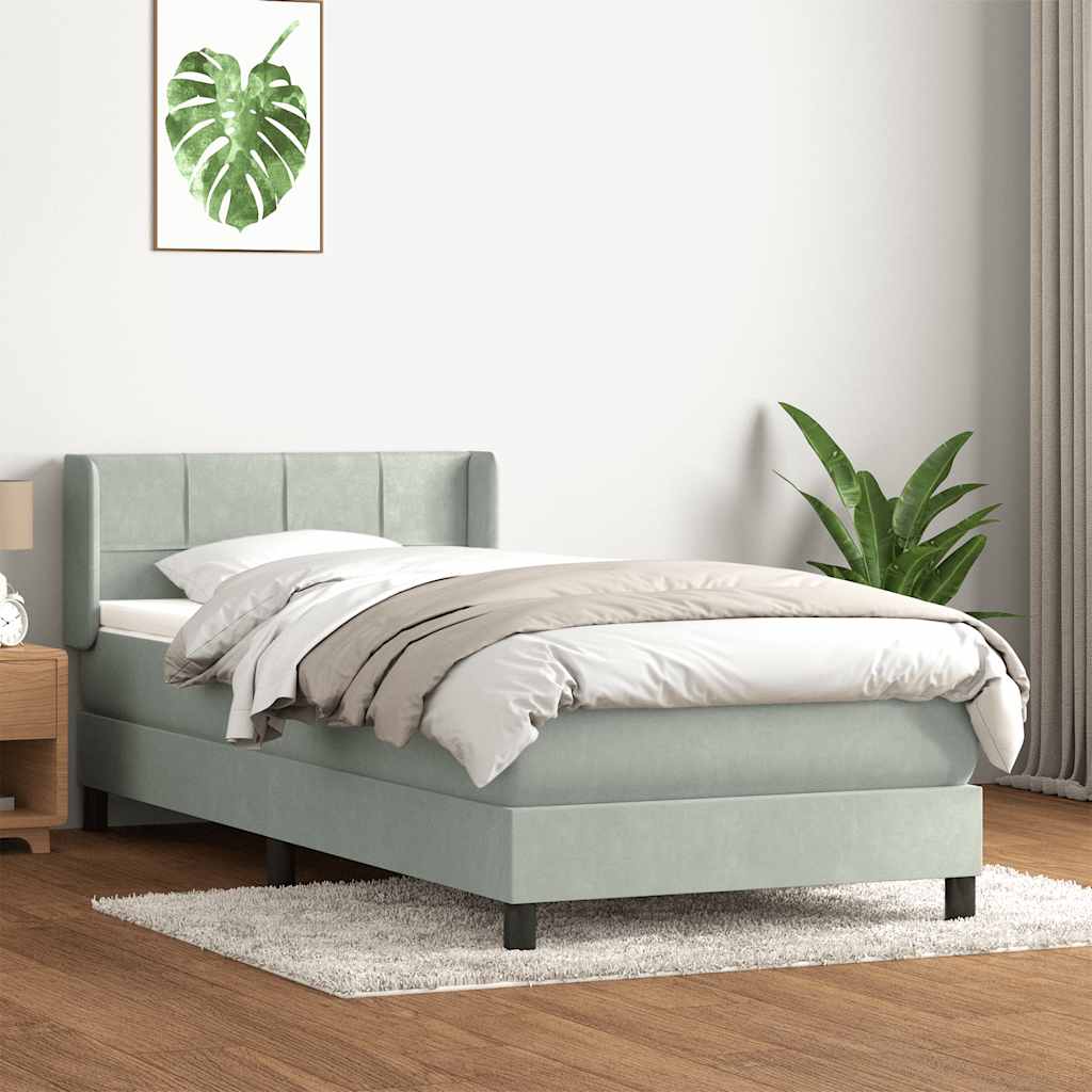 Κρεβάτι Boxspring με Στρώμα Ανοιχτό Γκρι 100x210 εκ. Βελούδινο - Pakobazaar