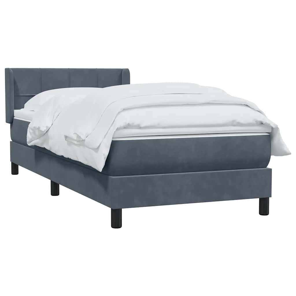 Κρεβάτι Boxspring με Στρώμα Σκούρο Γκρι 100x210 εκ. Βελούδινο - Pakobazaar