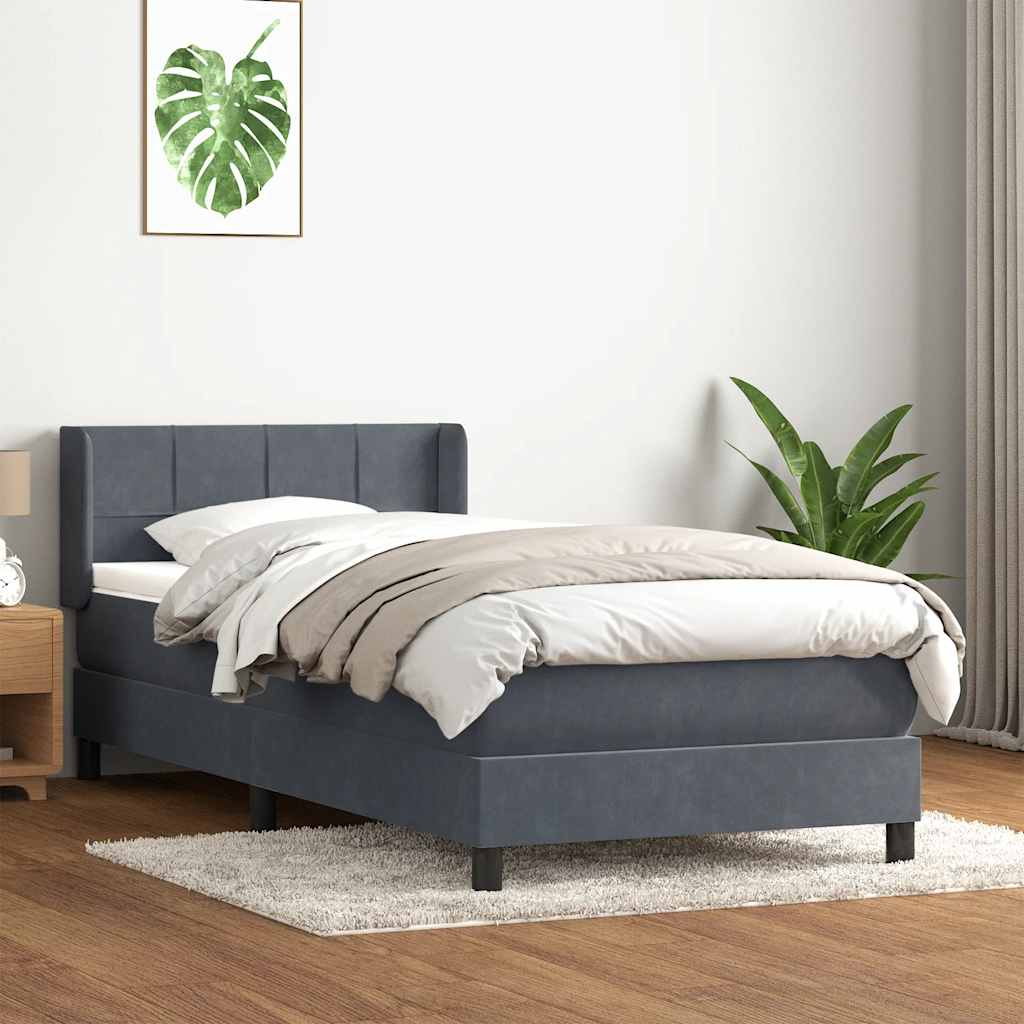Κρεβάτι Boxspring με Στρώμα Σκούρο Γκρι 100x210 εκ. Βελούδινο - Pakobazaar