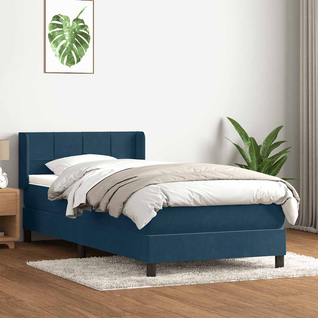 Κρεβάτι Boxspring με Στρώμα Σκούρο Μπλε 100x210 εκ. Βελούδινο