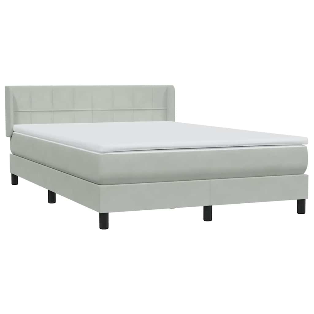 Κρεβάτι Boxspring με Στρώμα Ανοιχτό Γκρι 140x210 εκ. Βελούδινο