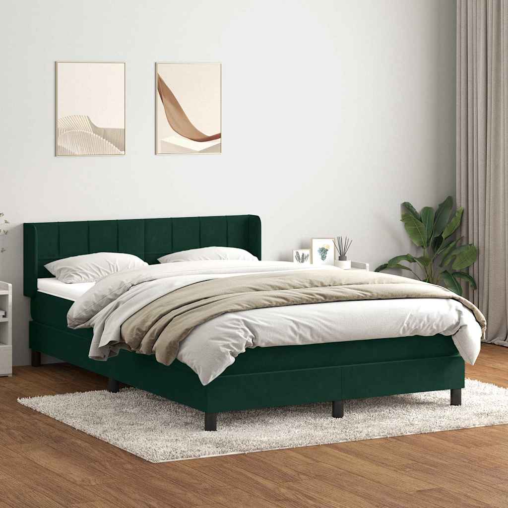 Κρεβάτι Boxspring με Στρώμα Σκούρο Πράσινο 140x210εκ. Βελούδινο