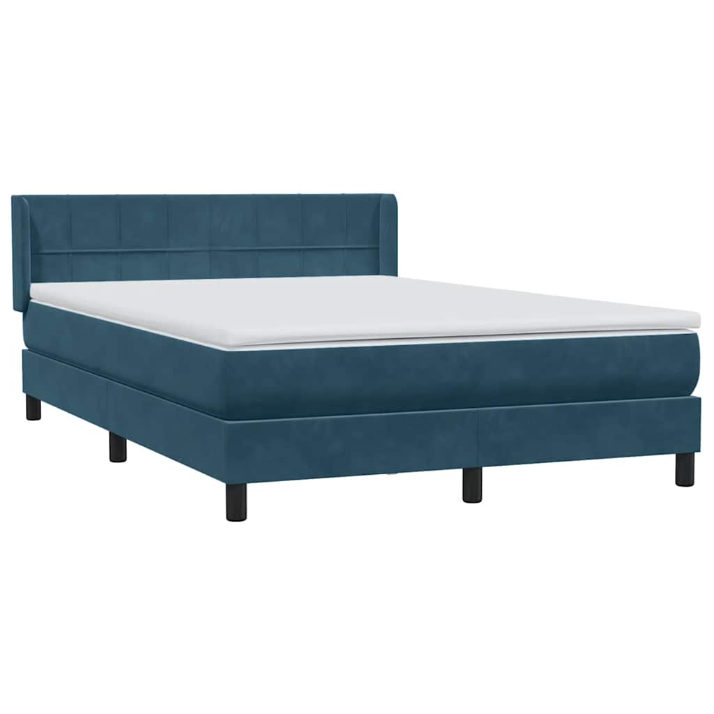Κρεβάτι Boxspring με Στρώμα Σκούρο Μπλε 140x210 εκ. Βελούδινο