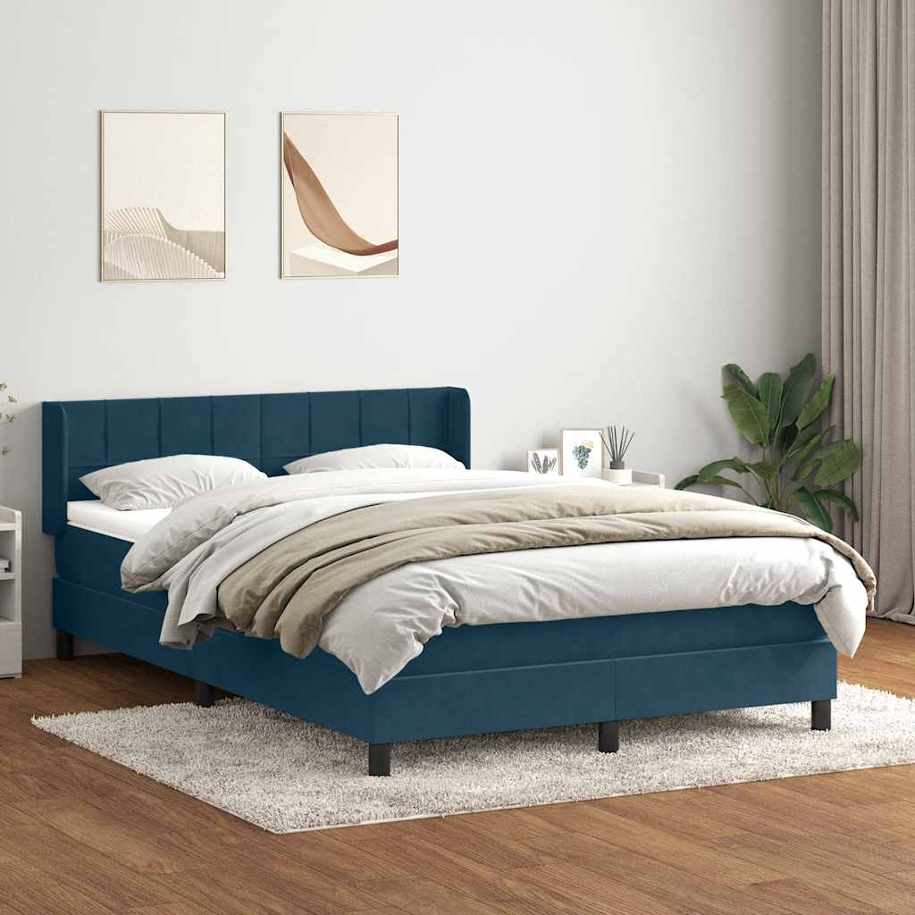 Κρεβάτι Boxspring με Στρώμα Σκούρο Μπλε 140x210 εκ. Βελούδινο