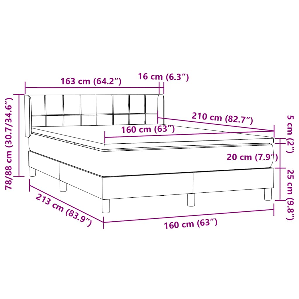 Κρεβάτι Boxspring με Στρώμα Ροζ 160x210 εκ. Βελούδινο