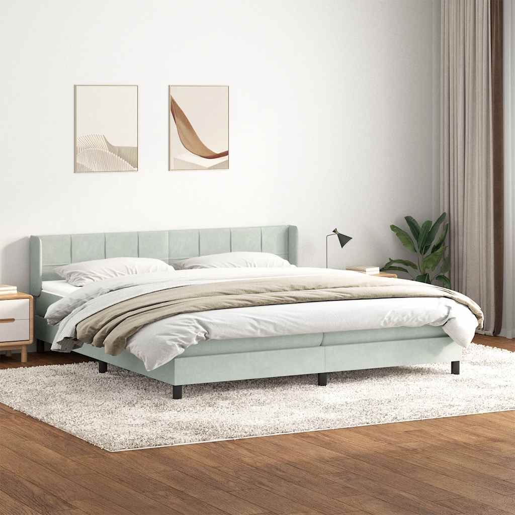 Κρεβάτι Boxspring με Στρώμα Ανοιχτό Γκρι 180x210 εκ. Βελούδινο - Pakobazaar