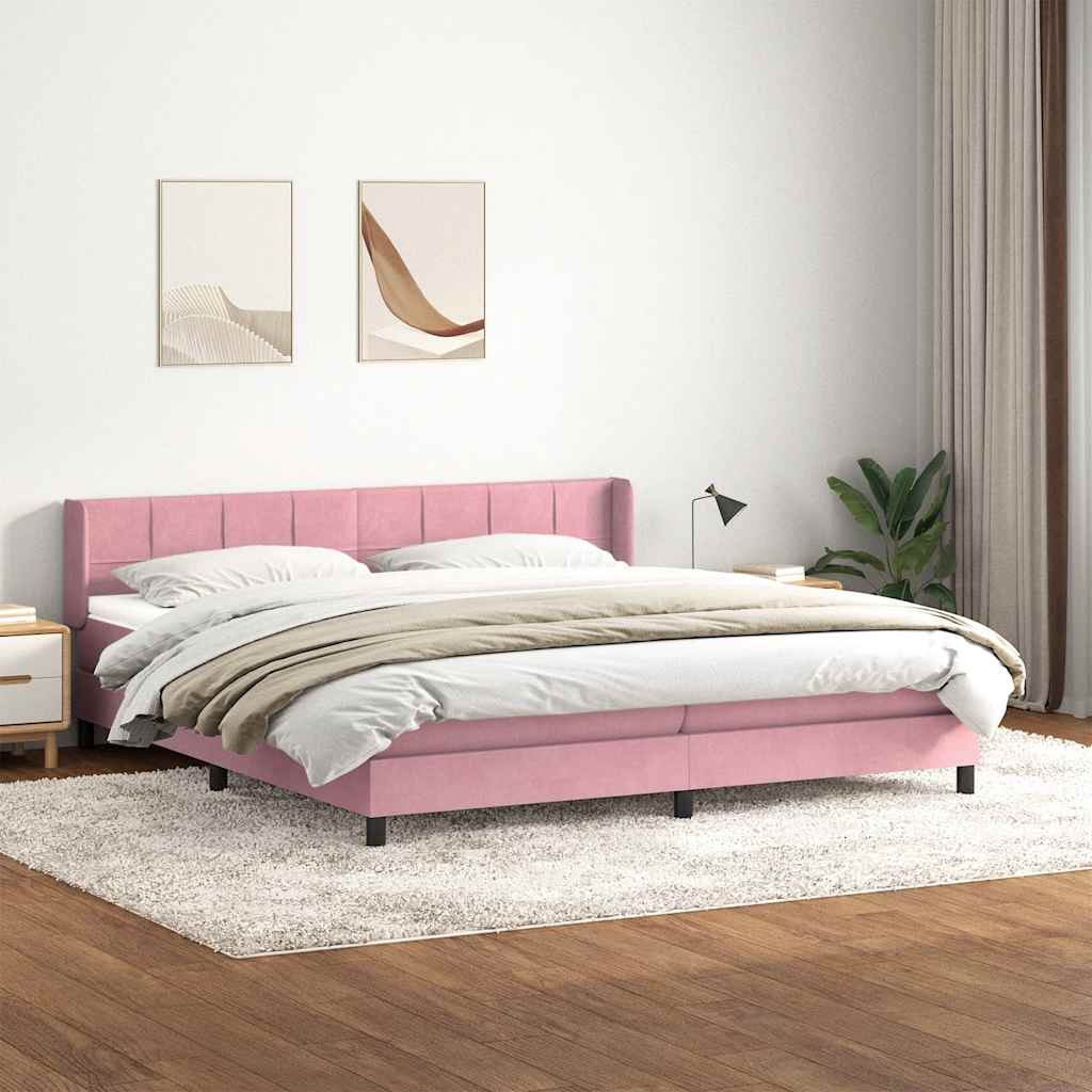 Κρεβάτι Boxspring με Στρώμα Ροζ 180x210 εκ. Βελούδινο
