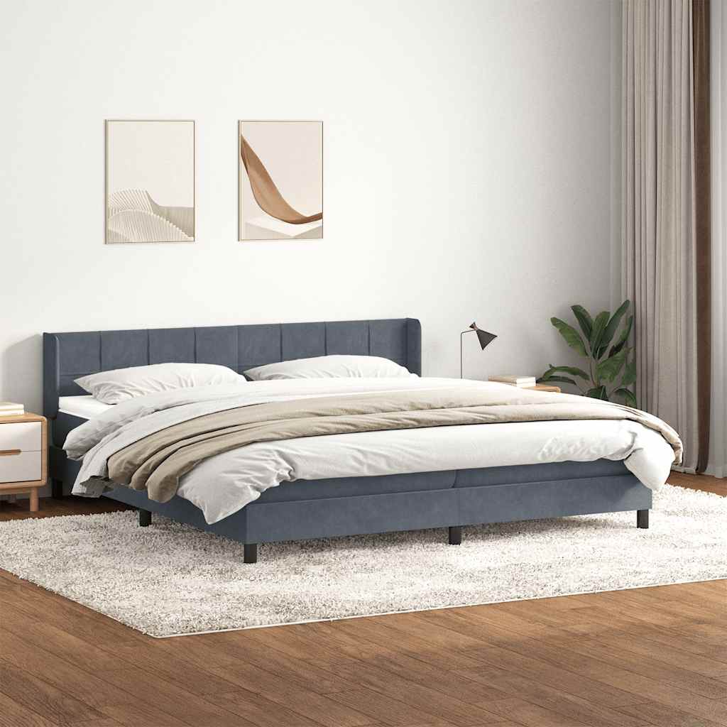 Κρεβάτι Boxspring με Στρώμα Σκούρο Γκρι 200x210 εκ. Βελούδινο - Pakobazaar