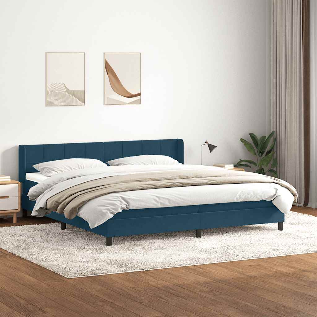 Κρεβάτι Boxspring με Στρώμα Σκούρο Μπλε 200x220 εκ. Βελούδινο - Pakobazaar