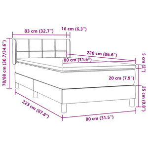 Κρεβάτι Boxspring με Στρώμα Σκούρο Γκρι 80x220 εκ. Βελούδινο