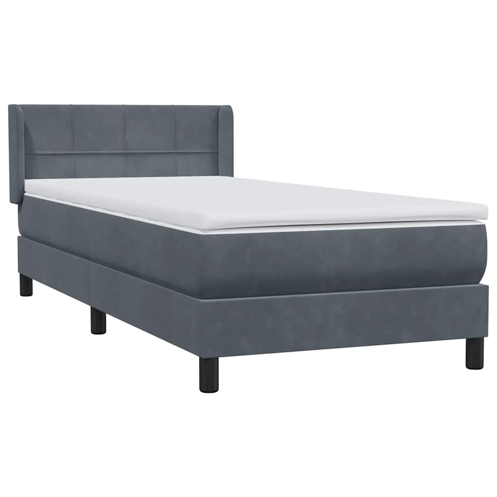 Κρεβάτι Boxspring με Στρώμα Σκούρο Γκρι 80x220 εκ. Βελούδινο