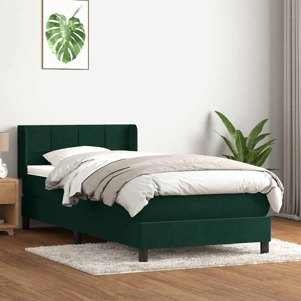 Box Spring κρεβάτι με στρώμα σκούρο πράσινο 80x220εκ. Βελούδινο - Pakobazaar