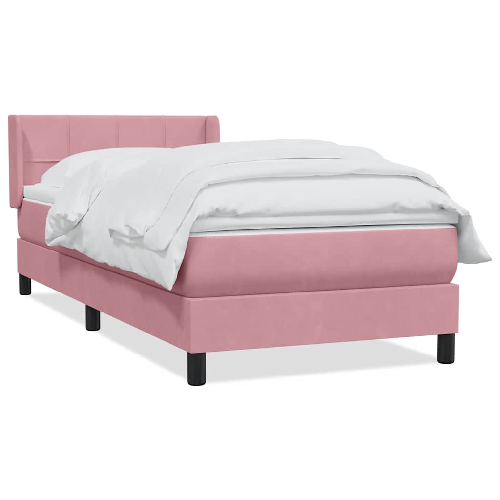 Κρεβάτι Boxspring με Στρώμα Ροζ 80x220 εκ. Βελούδινο