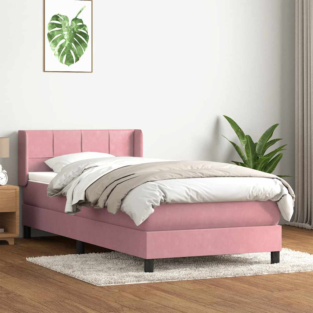 Κρεβάτι Boxspring με Στρώμα Ροζ 80x220 εκ. Βελούδινο