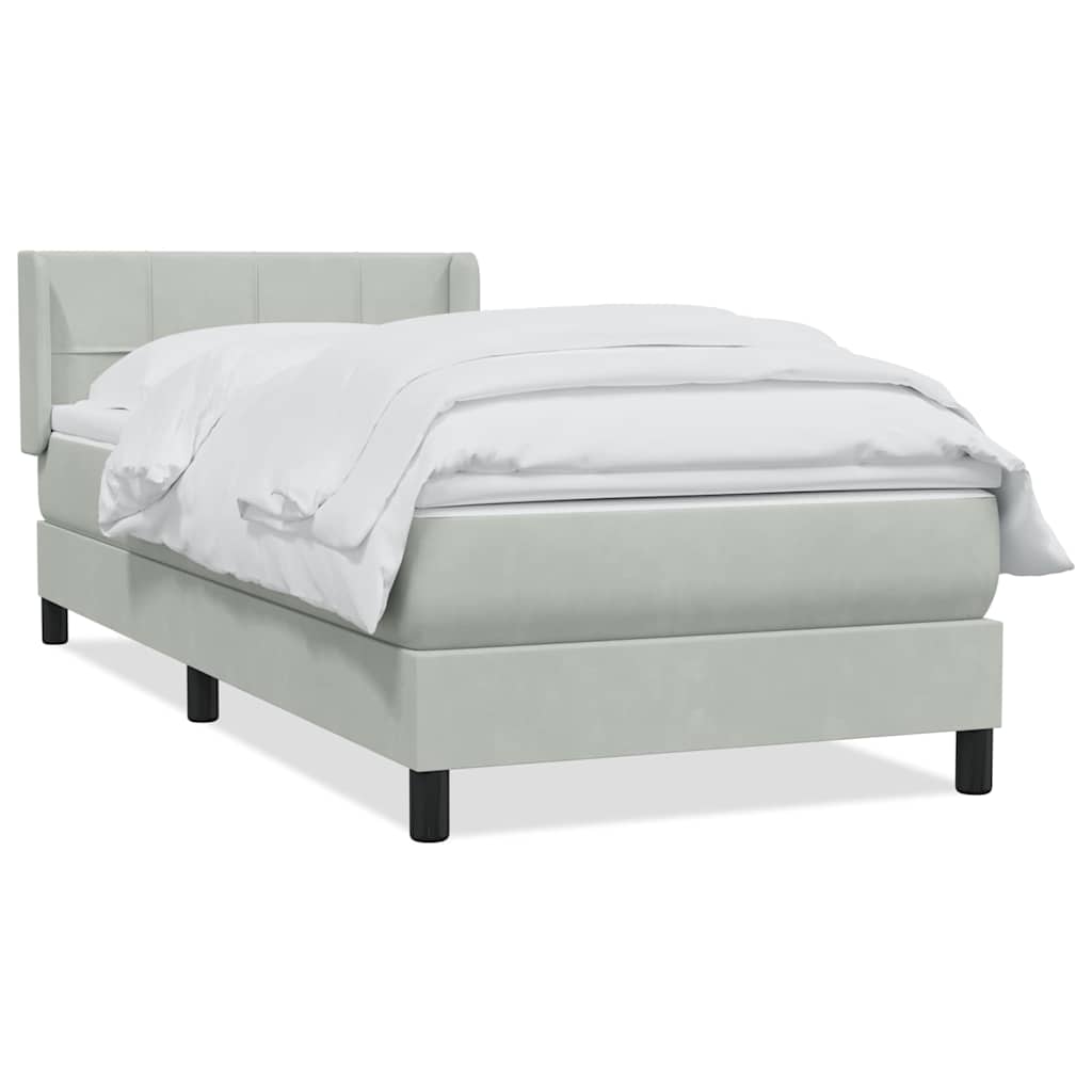 Box Spring κρεβάτι με στρώμα ανοιχτό γκρι 90x220 εκ. Βελούδινο