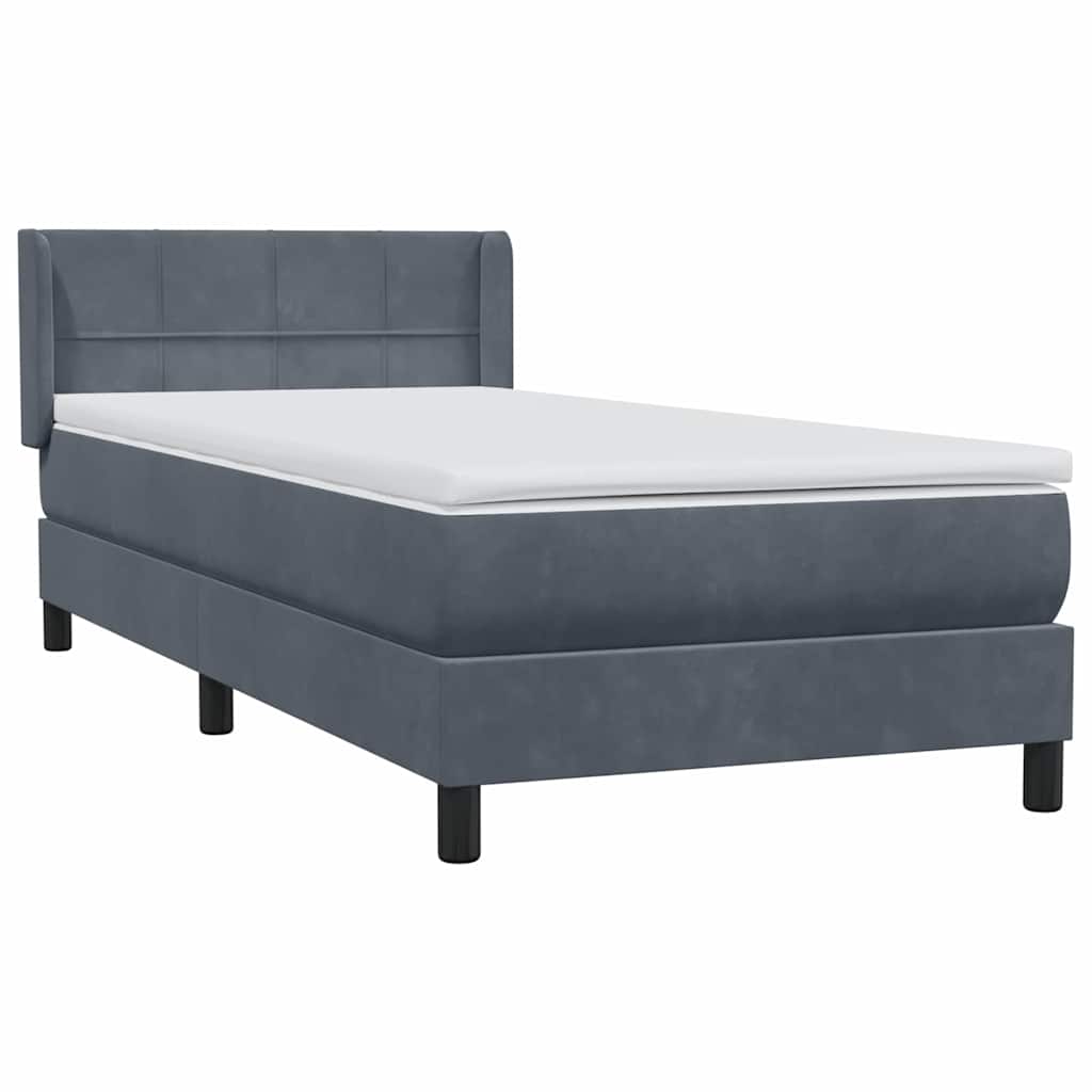 Κρεβάτι Boxspring με Στρώμα Σκούρο Γκρι 90x220 εκ. Βελούδινο