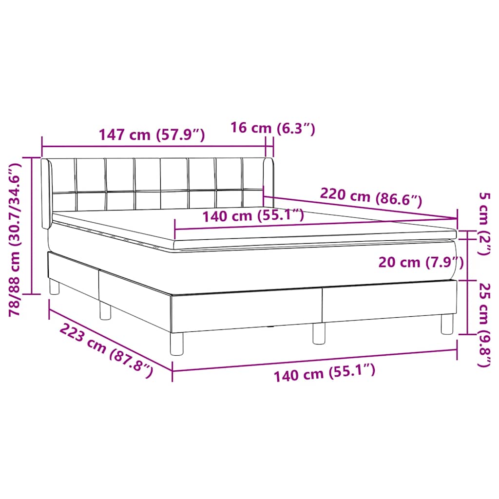 Κρεβάτι Boxspring με Στρώμα Ανοιχτό Γκρι 140x220 εκ. Βελούδινο - Pakobazaar