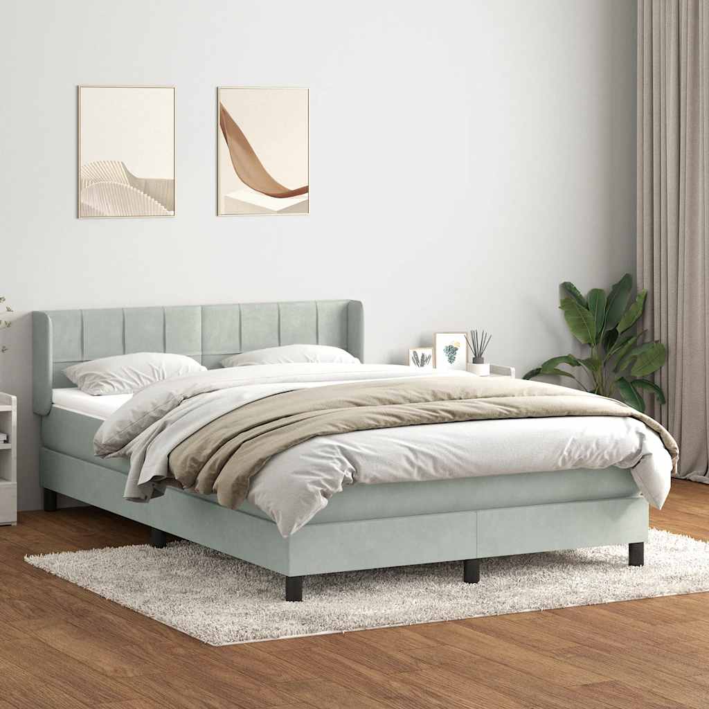 Κρεβάτι Boxspring με Στρώμα Ανοιχτό Γκρι 140x220 εκ. Βελούδινο - Pakobazaar
